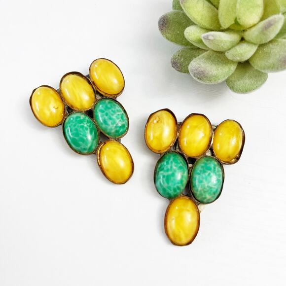 Antique Paristyle Button Co. Cabochon Glass Dress Clips Set Vintage Jewelry